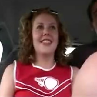 Sporty redhead cheerleader flashing pussy and tits and